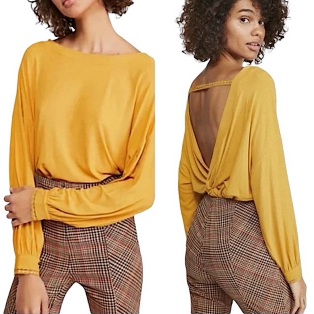 Free People Shimmy Shake Top Oversized Ribbed Open Back Untamed Gold Cozy